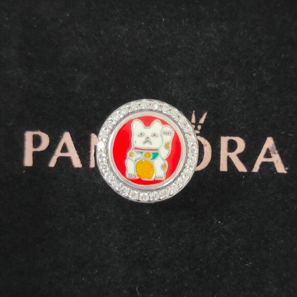 Pandora Lucky Cat Wealth Bead Double-sided Charm S925 Silver Bracelet Pendant - Picture 1 of 5